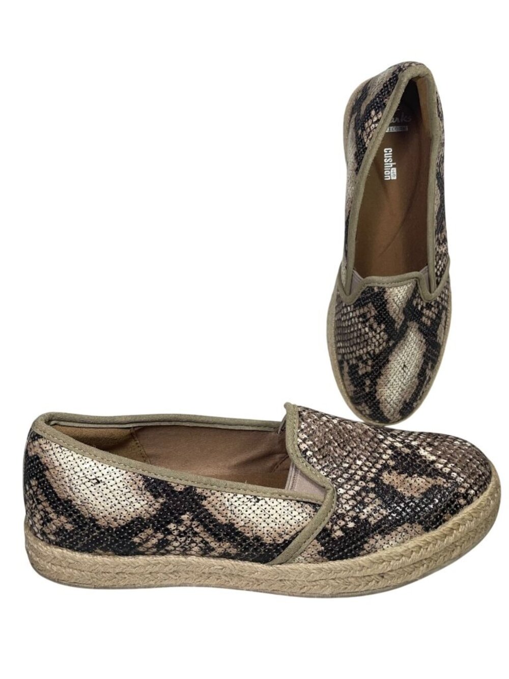 Clarks Azella Theoni Slip On Espadrille Flats 8M Brown Tan Casual Loafers Shoes